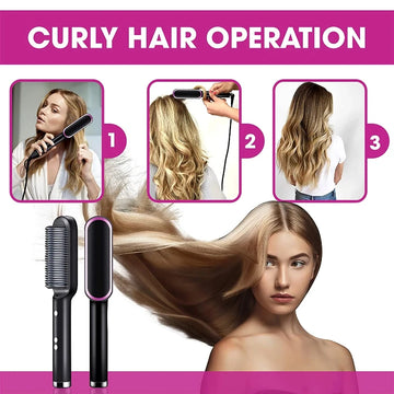 Multifunctional Hair Straightener Brush Negative Ion Hair Straightening Comb 2 In 1 Hair Curler Straightening Brush for Curly